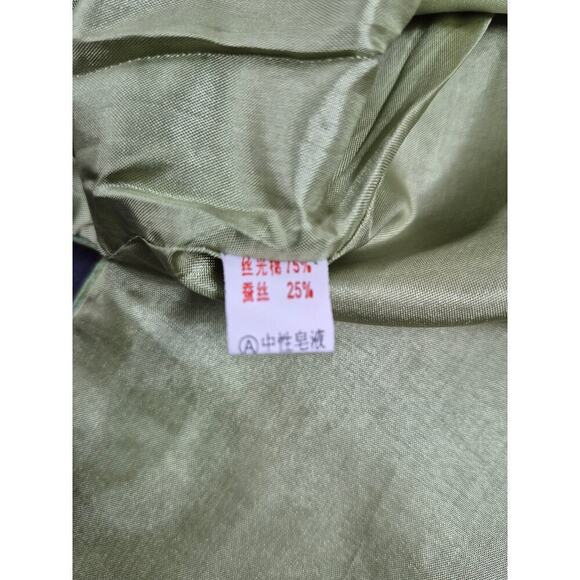 YA LI Asian Green Iridescent Jacket Embroidered Floral Design Fully Lined Sz L - Picture 7 of 7